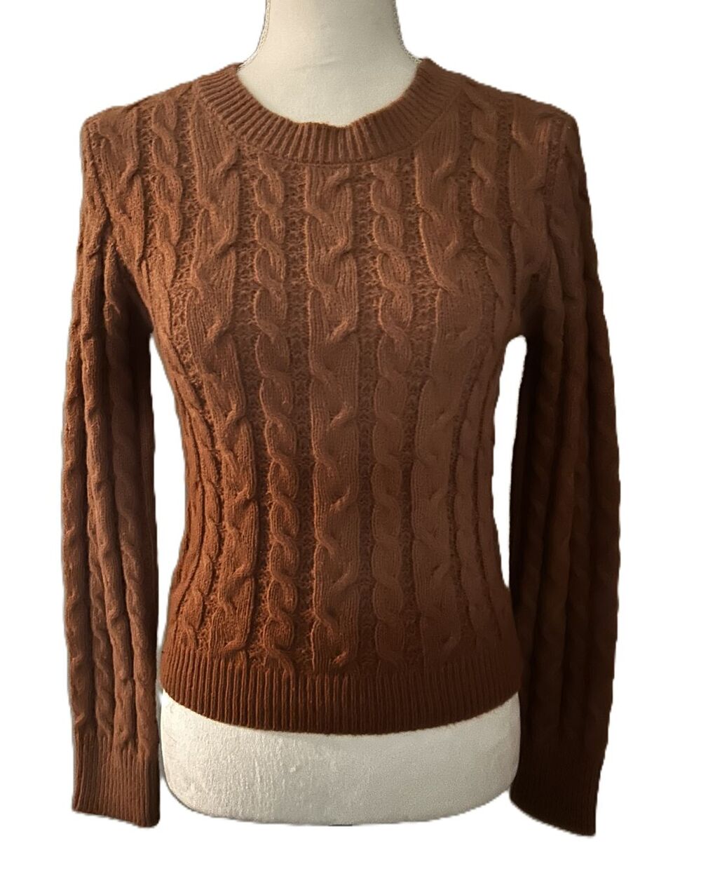 NWT Evolutionary Tobacco Long Sleeve Pullover Rib Crew Neck Cable Sweater-Med